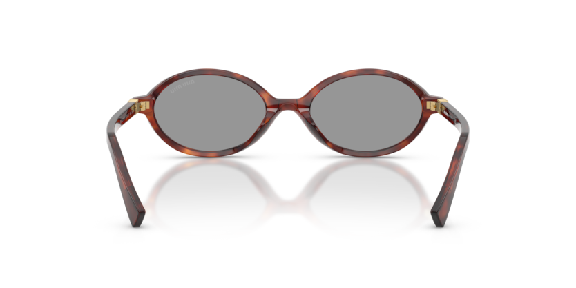 Miu Miu 0MU 04ZS VAU07F50 folded, showing the honey havana acetate and gold-tone hardware