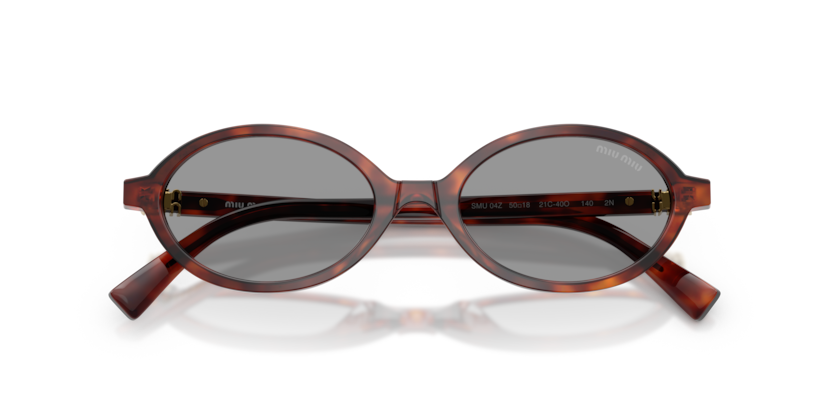 Miu Miu 0MU 04ZS VAU07F50 sunglasses, honey havana oval acetate frame with light grey mirror silver lenses, front view