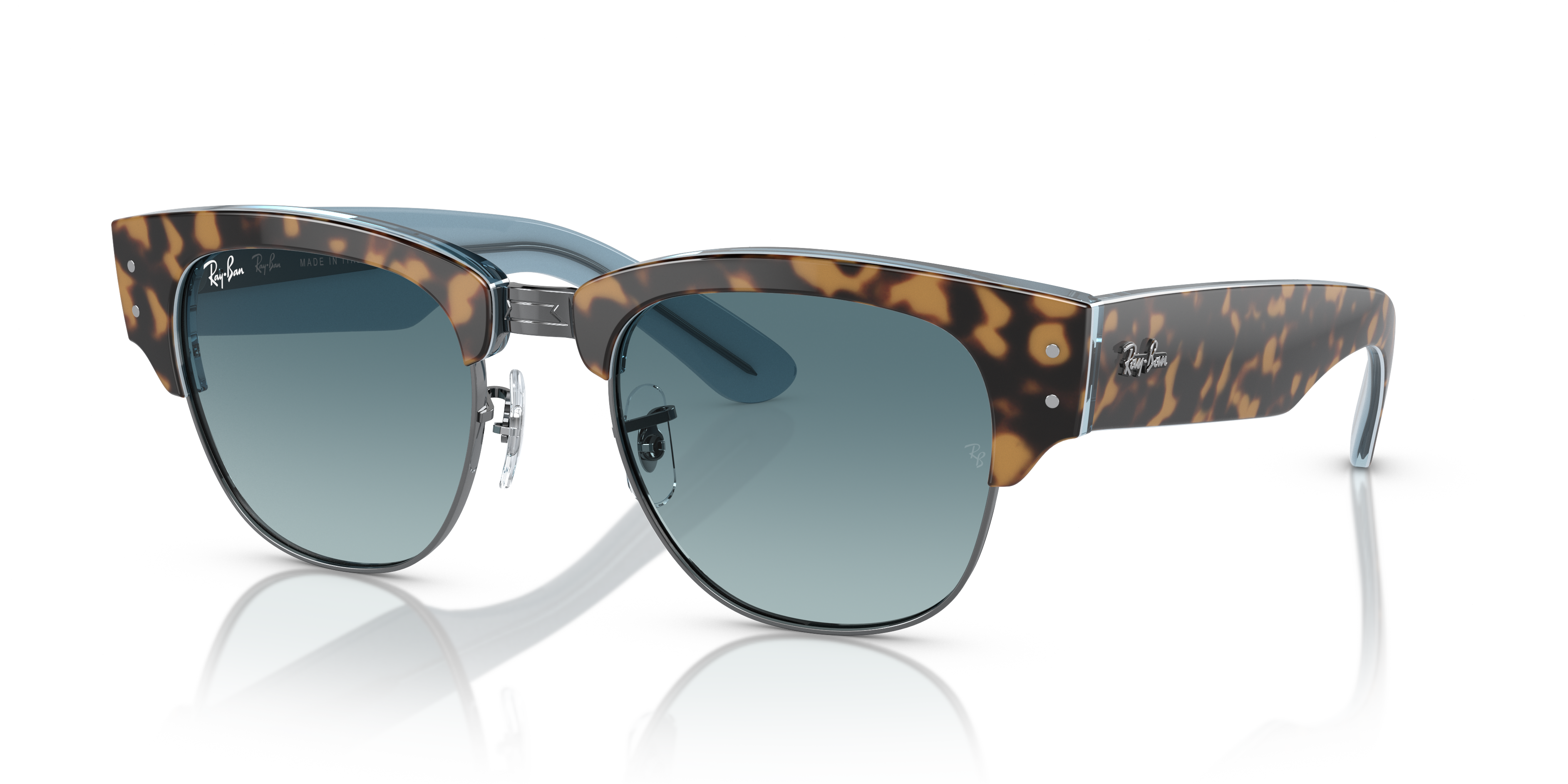 RAY-BAN RB 0316S MEGA CLUBMASTER 13163M HAVANA ON BLUE ON GUNMETAL | UNISEX CALIBER 50 SUNGLASSES 