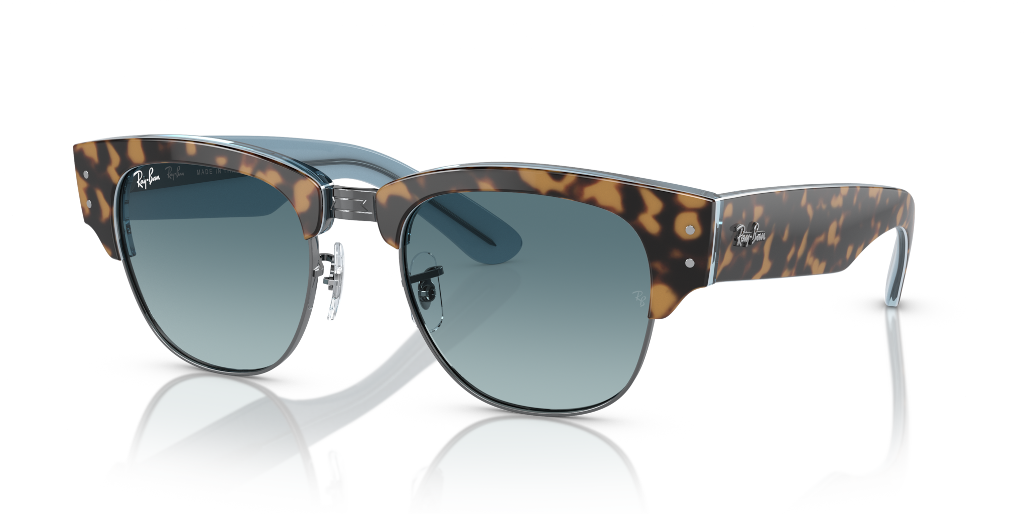 RAY-BAN RB 0316S MEGA CLUBMASTER 13163M HAVANA ON BLUE ON GUNMETAL | UNISEX CALIBER 50 SUNGLASSES 